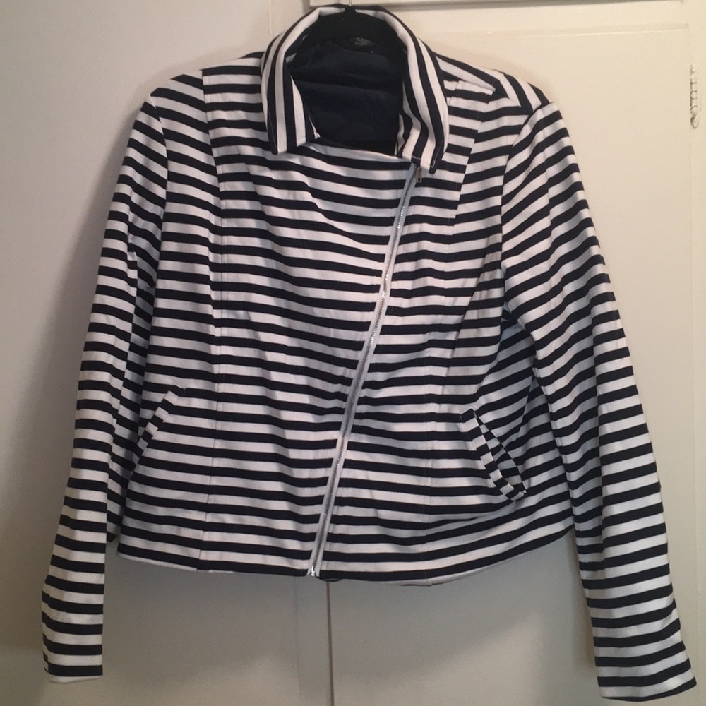 Lane Bryant Moto jacket, size 18, white/navy